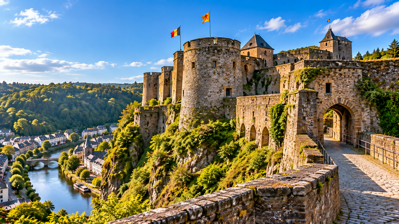 Middeleeuws Kasteel van Bouillon boven de Belgische Ardennen
