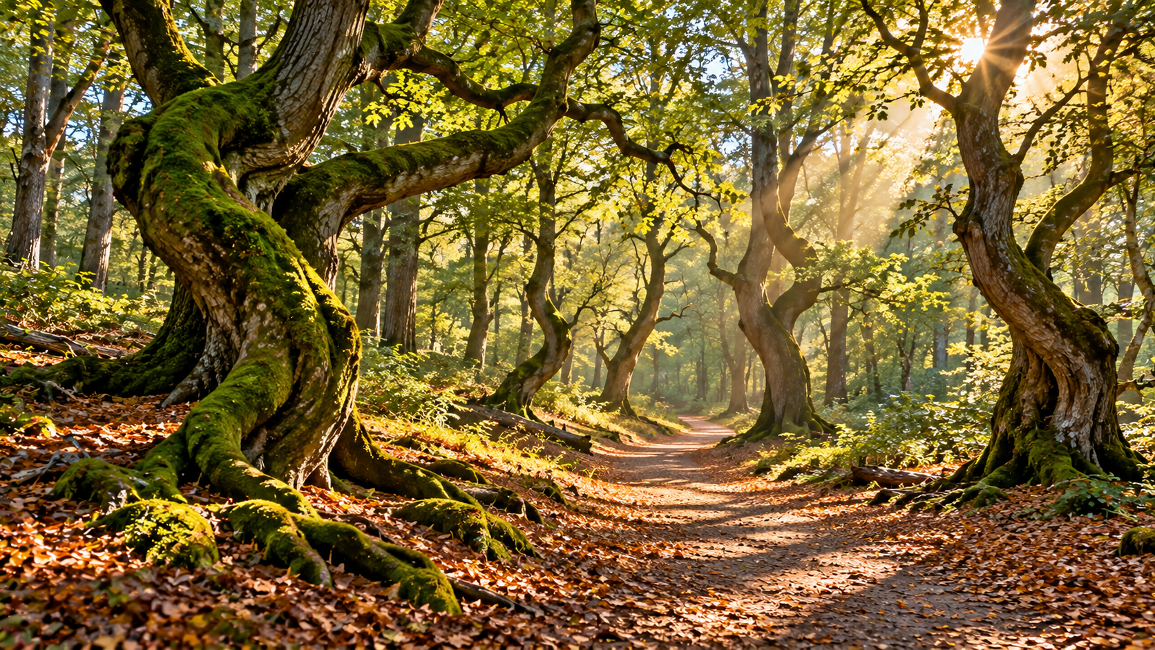 Wandelpad tussen de oude bomen van het Speulderbos bij Ermelo