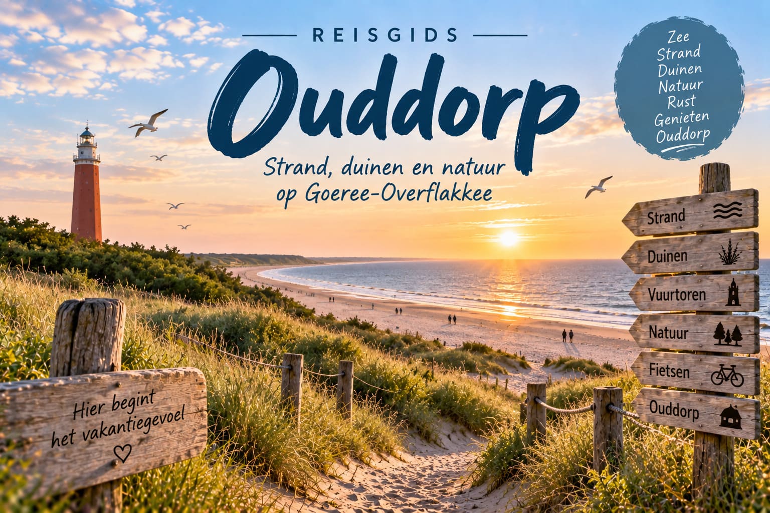 Strand, duinen en vuurtoren bij Ouddorp aan de Noordzee